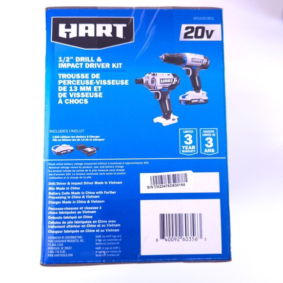 Hart  1/2" Drill & Impact Driver Kit 20v Cordless System New Sealed - Picture 3 of 8